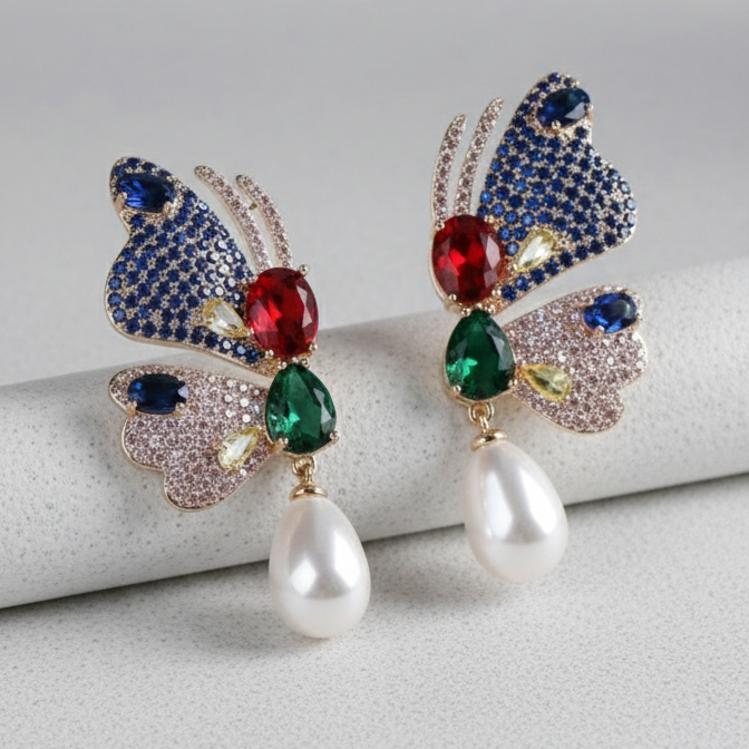 Butterfly Pearl Drop Earring