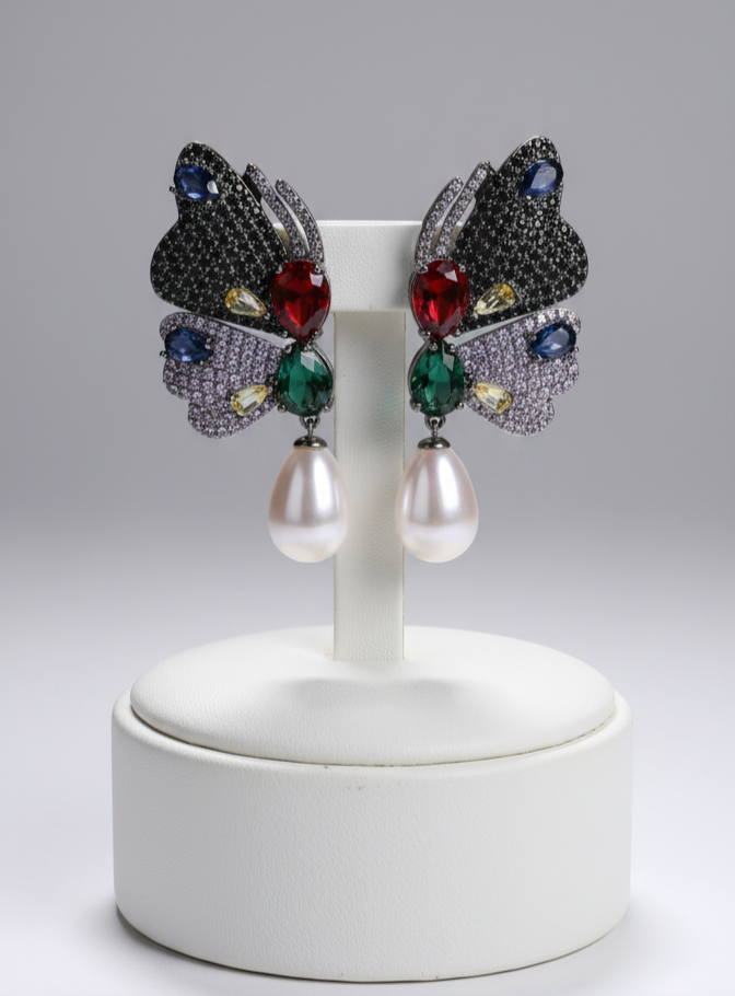 Butterfly Pearl Drop Earrings