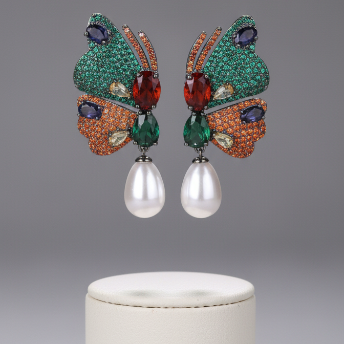 Butterfly Pearl Drop Earrings