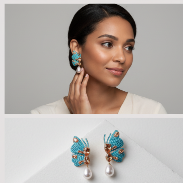 Butterfly Pearl Drop Earrings
